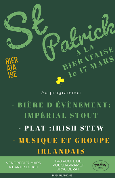 soirée St Patrick vendredi 17 mars 2023